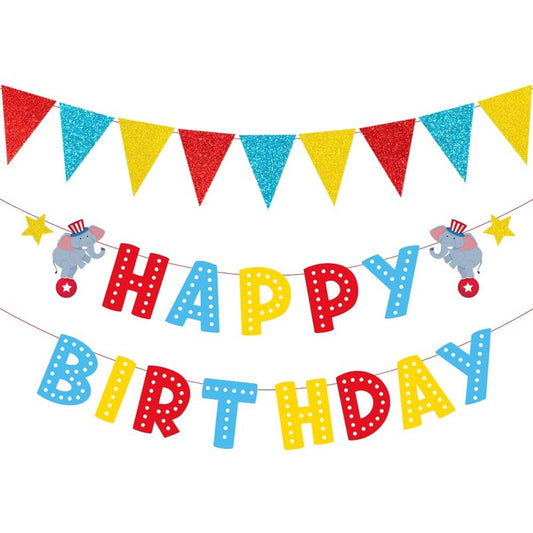 Carnival Circus Birthday Bunting Pennant Banner Flag Letter Birthday Banner Decorations