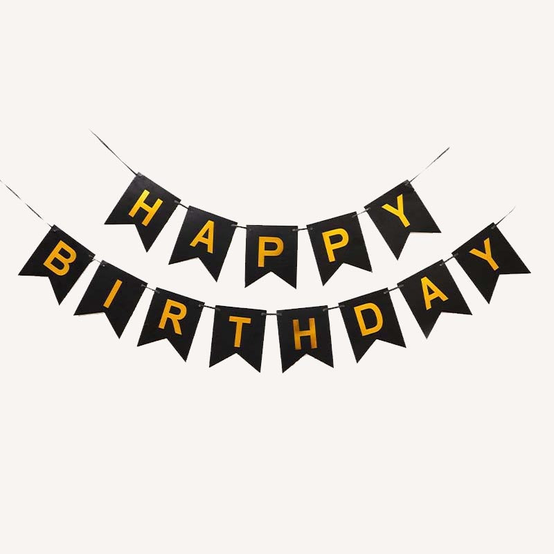Happy Birthday Bunting #22 BLACK-GOLD Color Letter Birthday Banner Decorations