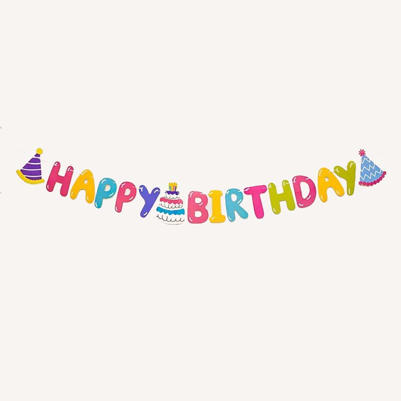 Happy Birthday Bunting #27 with Party Cone Hat and Birthday Cake Letter Birthday Banner Decorations