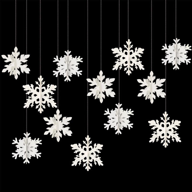 3D Hanging Snowflake Decorations 12Pcs