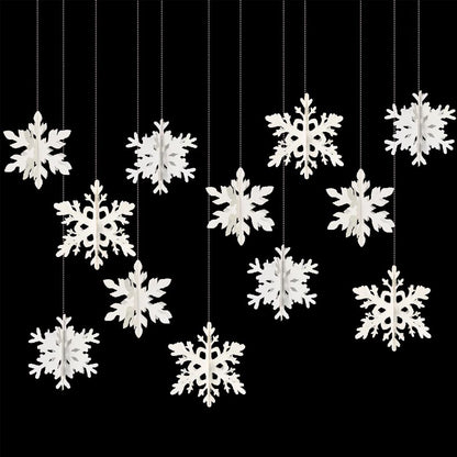 3D Hanging Snowflake Decorations 12Pcs