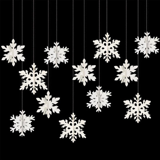 3D Hanging Snowflake Decorations 12Pcs