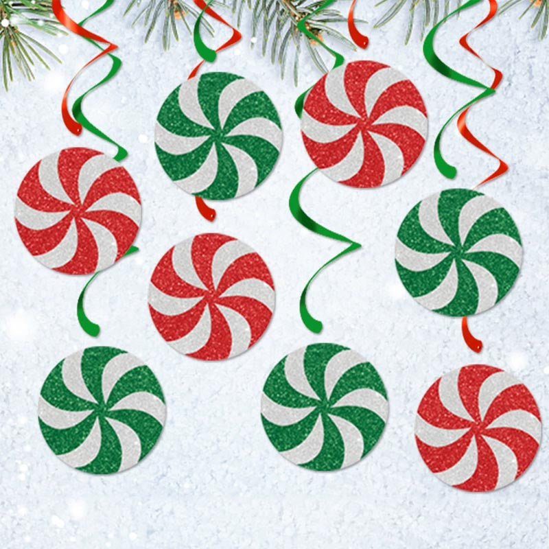 Christmas Candy Hanging Swirl Decorations 16Pcs