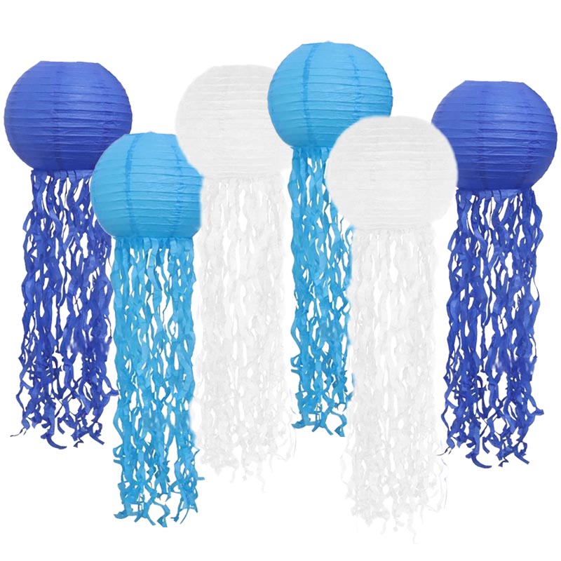 25cm Jelly Fish Paper Lantern Set  6Pcs/Set  BLUE-WHITE