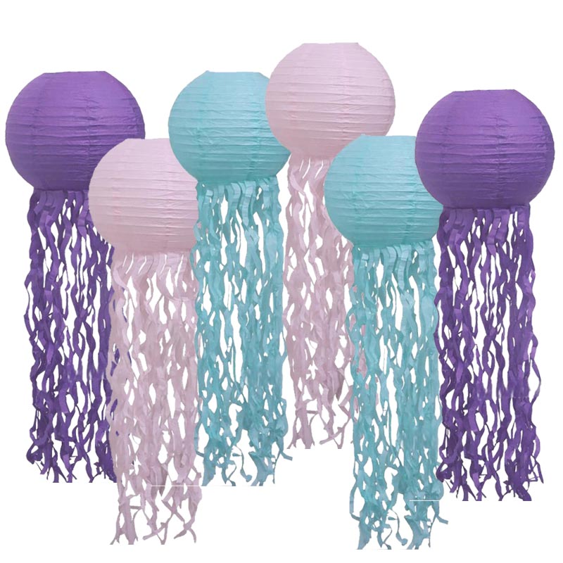 25cm Jelly Fish Paper Lantern Set  6Pcs/Set  PURPLE-PINK-BLUE