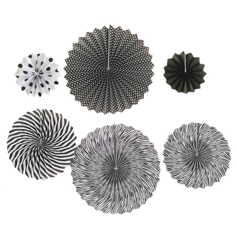 Paper Fans Decoration 6Pcs/Pack BLACK