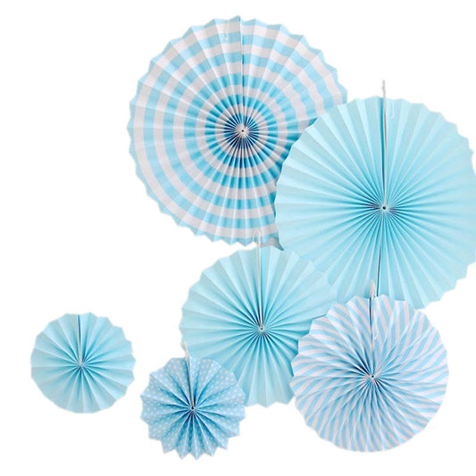 Paper Fans Decoration 6Pcs/Pack BLUE
