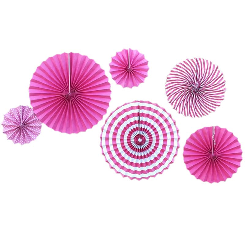 Paper Fans Decoration 6Pcs/Pack HOT PINK