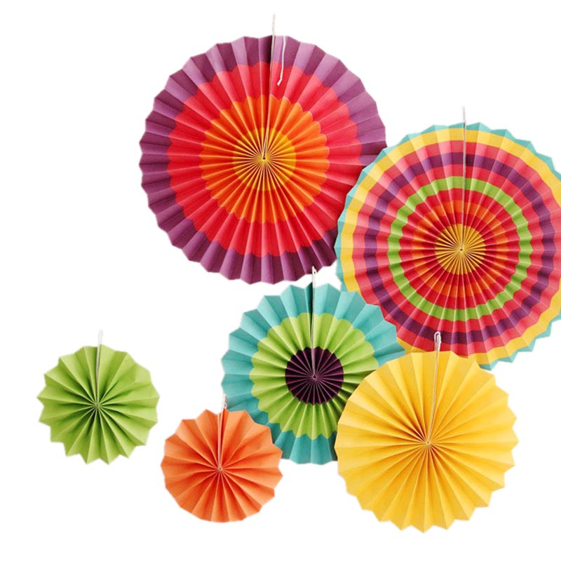 Paper Fans Decoration 6Pcs/Pack MULTI-COLOR