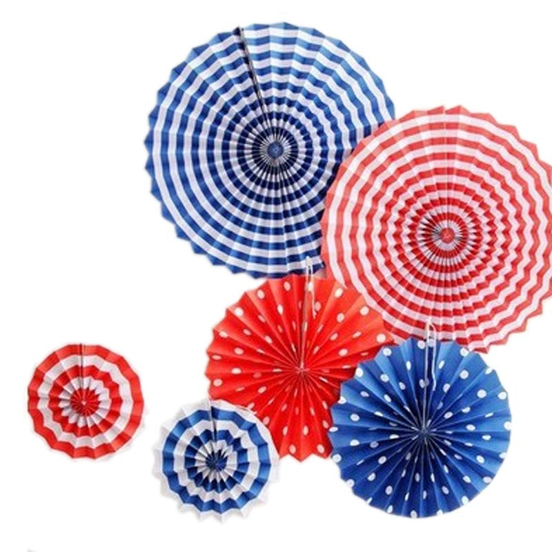 Paper Fans Decoration 6Pcs/Pack RED & BLUE