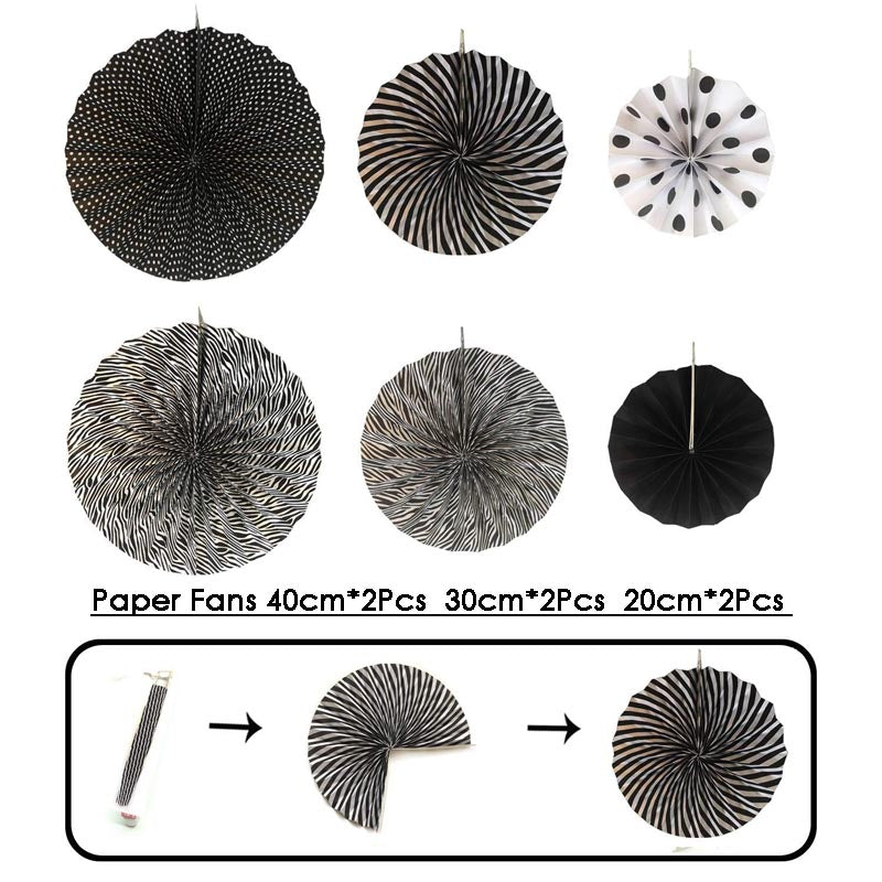 Paper Fans Decoration Set 20Pcs  BLACK+GOLD