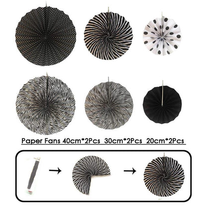 Paper Fans Decoration Set 20Pcs  BLACK+GOLD