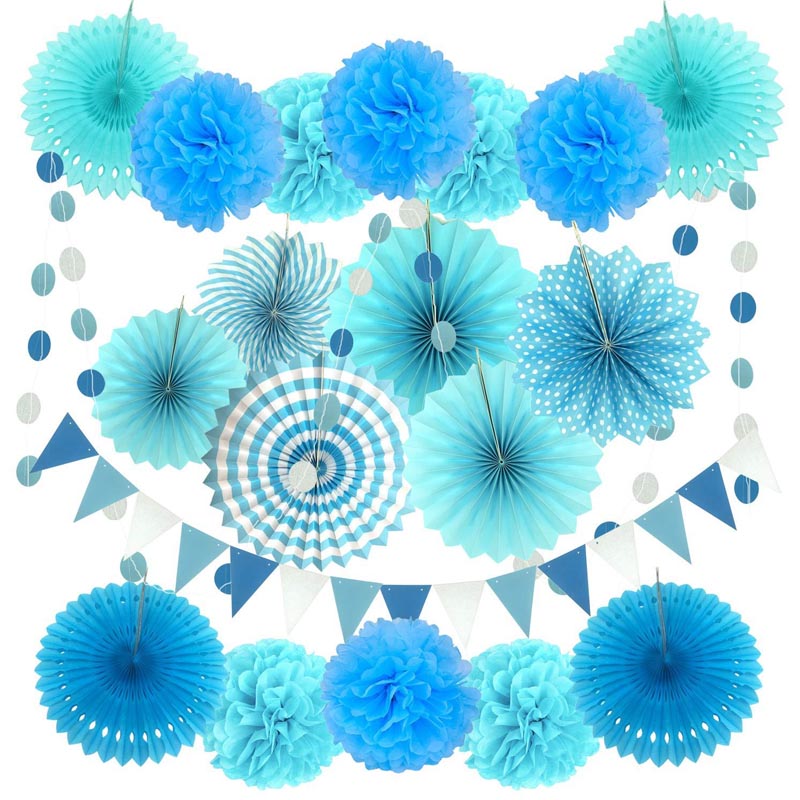 Paper Fans Decoration Set 20Pcs  BLUE
