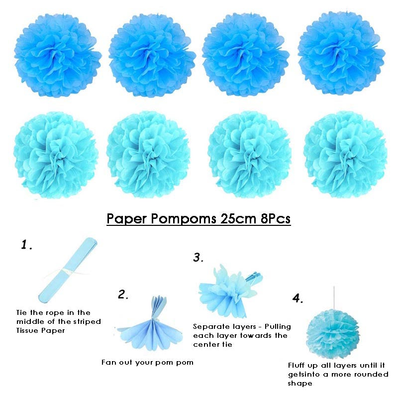 Paper Fans Decoration Set 20Pcs  BLUE