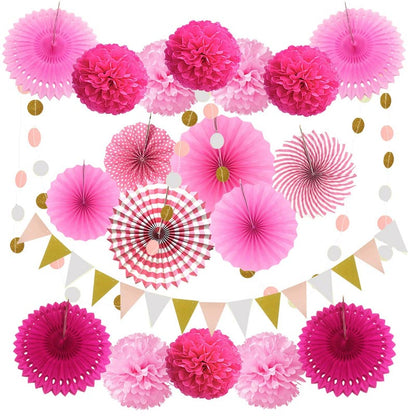 Paper Fans Decoration Set 20Pcs  PINK