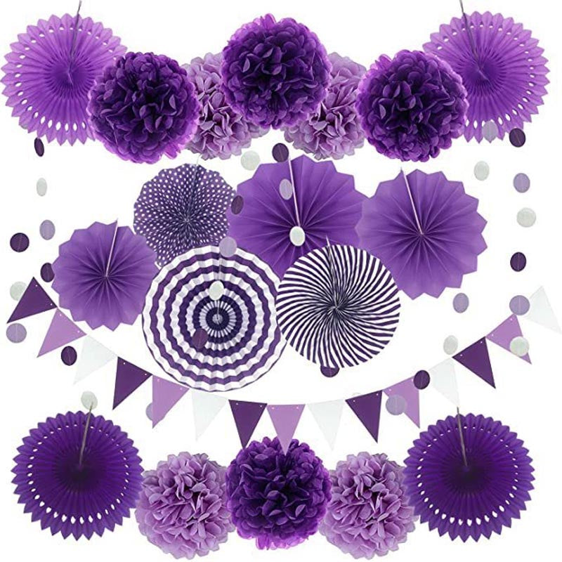 Paper Fans Decoration Set 20Pcs  PURPLE