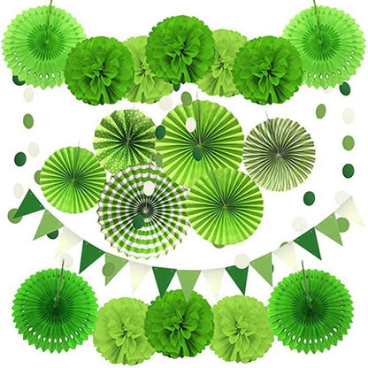 Paper Fans Decoration Set 20Pcs  GREEN