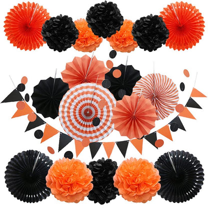 Paper Fans Decoration Set 20Pcs  BLACK-ORANGE