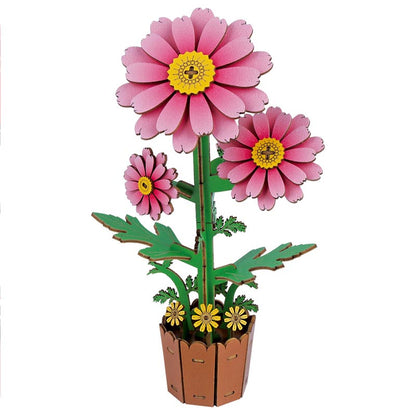 Daisy 3D Flower Wooden Puzzles DIY Laser-Precise Wooden Flowers Model Kit