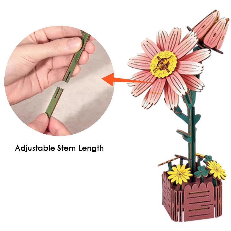 Daisy 3D Flower Wooden Puzzles DIY Laser-Precise Wooden Flowers Model Kit