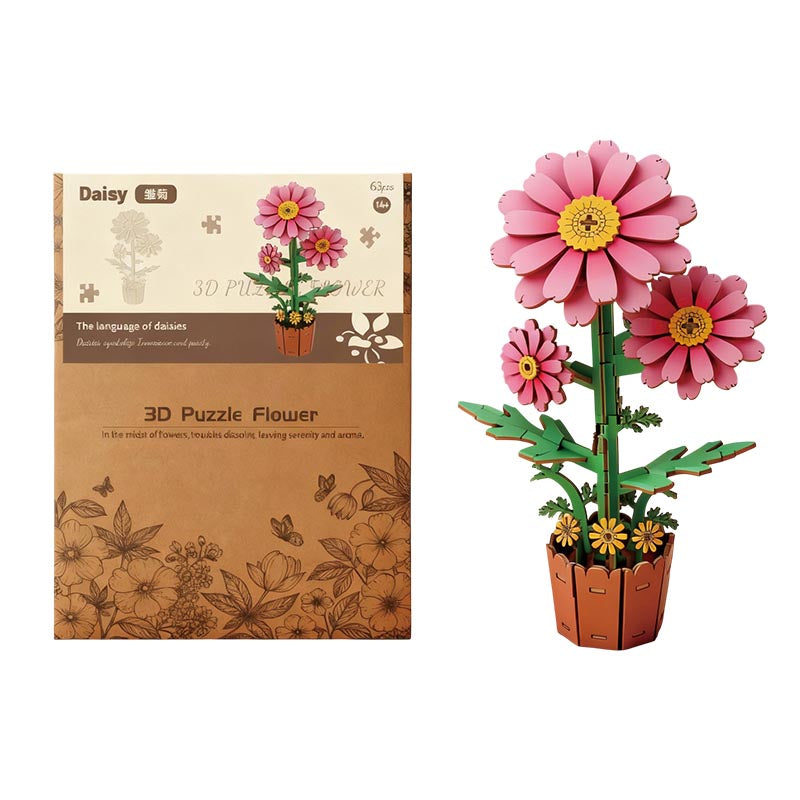 Daisy 3D Flower Wooden Puzzles DIY Laser-Precise Wooden Flowers Model Kit