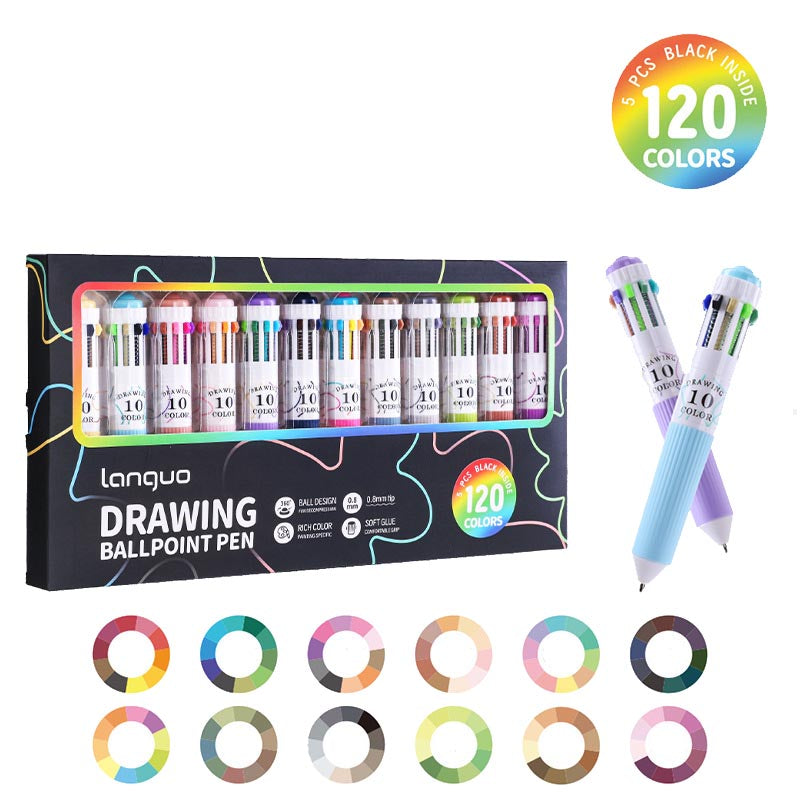 0.8mm Colorful 10-in-1 Drawing Ballpoint Pen 60/120 Colors