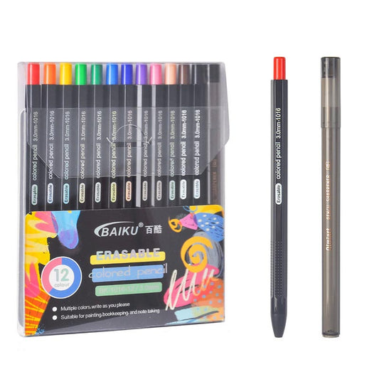 Erasable Colored Pencils Set 12 Colors 3.0mm Pencil Lead (No need to sharpen the pen)