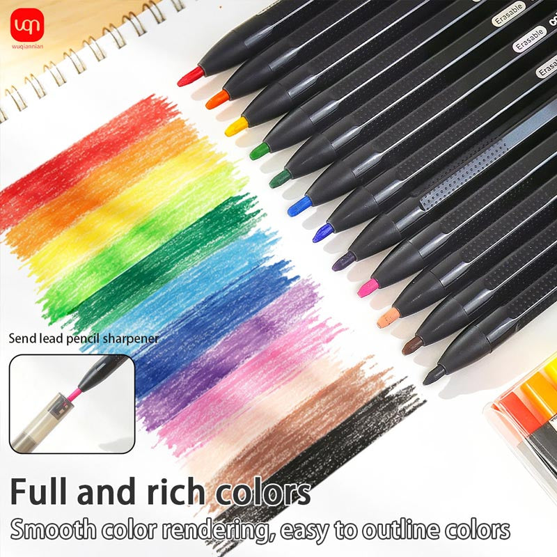 Erasable Colored Pencils Set 12 Colors 3.0mm Pencil Lead (No need to sharpen the pen)