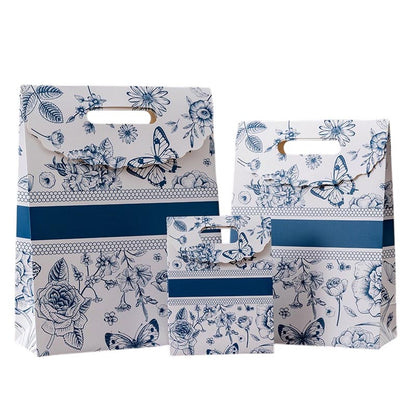 Premium Blue Floral Pattern Horizontal Bar Paper Gift Bag