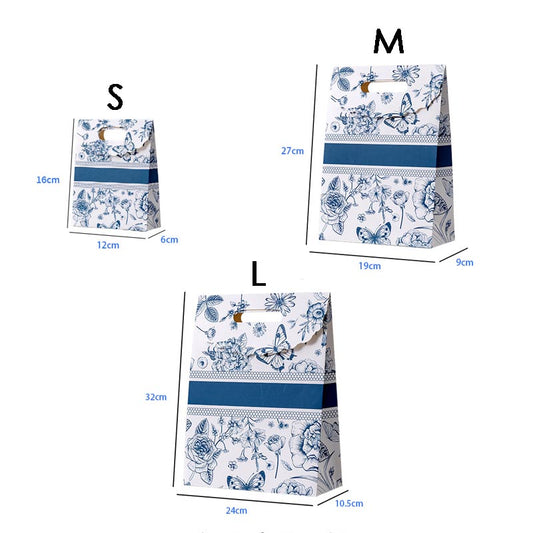 Premium Blue Floral Pattern Horizontal Bar Paper Gift Bag