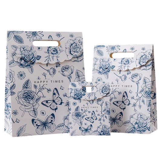 Premium Blue Floral Pattern Paper Gift Bag