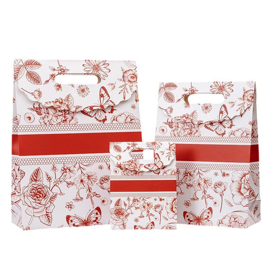 Premium Red Floral Pattern Horizontal Bar Paper Gift Bag