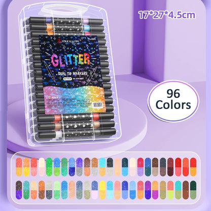 Glitter Dual Tip Pen Markers / Sparkle Shimmer Markers 24/48/72/96 colors