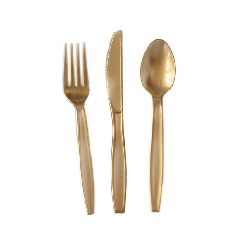 Reusable Plastic Cutlery 50Pcs  GOLD