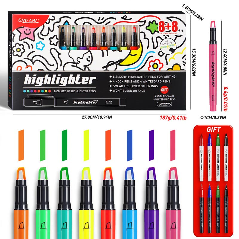 Highlighter Pen Set 16Pcs 8 Colors