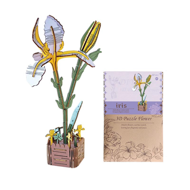 Iris 3D Flower Wooden Puzzles DIY Laser-Precise Wooden Flowers Model Kit