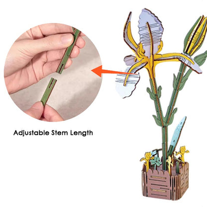 Iris 3D Flower Wooden Puzzles DIY Laser-Precise Wooden Flowers Model Kit
