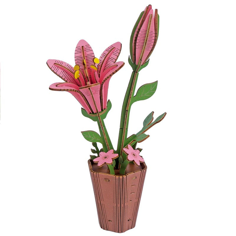 Lily 3D Flower Wooden Puzzles DIY Laser-Precise Wooden Flowers Model Kit