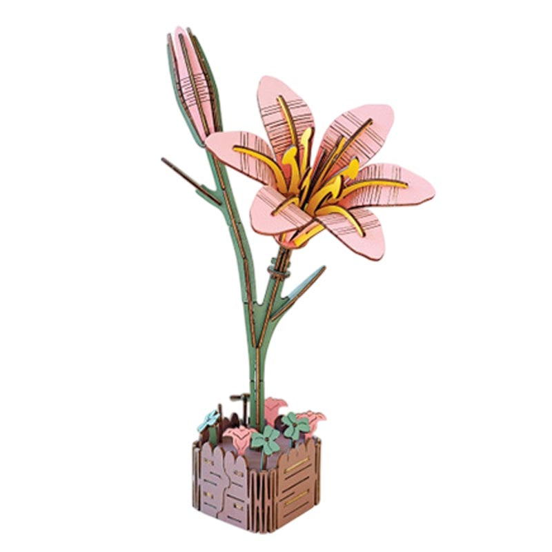 Lily 3D Flower Wooden Puzzles DIY Laser-Precise Wooden Flowers Model Kit