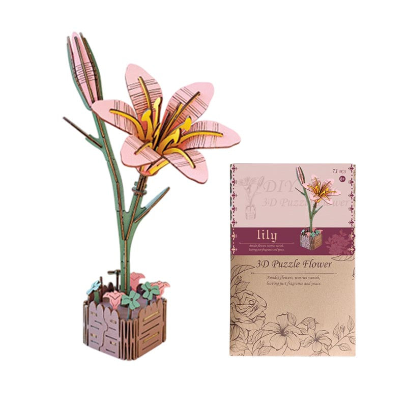 Lily 3D Flower Wooden Puzzles DIY Laser-Precise Wooden Flowers Model Kit