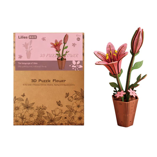Lily 3D Flower Wooden Puzzles DIY Laser-Precise Wooden Flowers Model Kit
