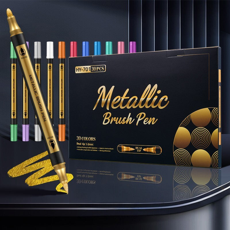 Dual Tip Metallic Brush Pen 1-5mm Acrylic Paint Markers - Professional Paint Pens for Drawing 12/18/30 Colors