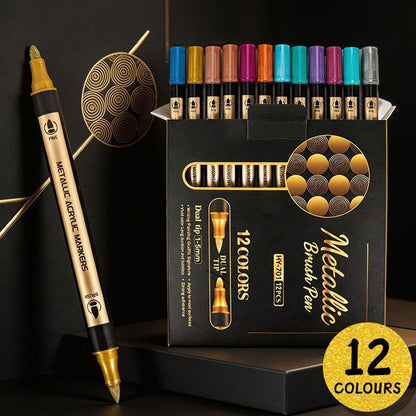 Dual Tip Metallic Brush Pen 1-5mm Acrylic Paint Markers - Professional Paint Pens for Drawing 12/18/30 Colors