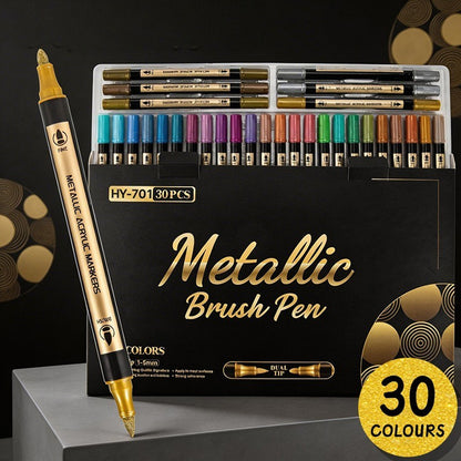Dual Tip Metallic Brush Pen 1-5mm Acrylic Paint Markers - Professional Paint Pens for Drawing 12/18/30 Colors
