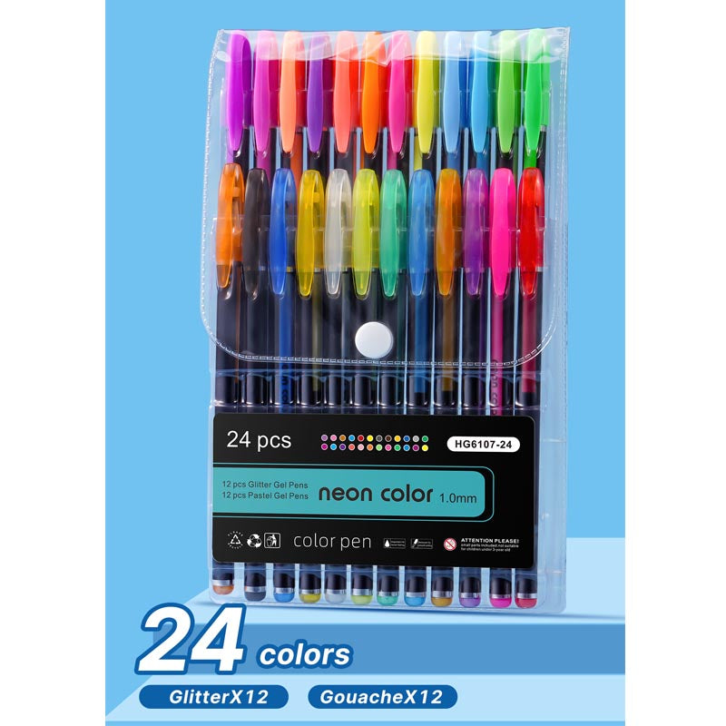 Neon Color 1.0mm Glitter/ Fluorescent/ Gouache/ Metallic Gel Pen Set - Neon Pen/ Color Pen Drawing 12/18/24/36/48/60 Pcs
