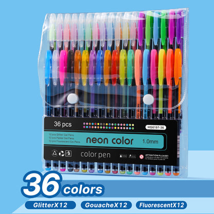 Neon Color 1.0mm Glitter/ Fluorescent/ Gouache/ Metallic Gel Pen Set - Neon Pen/ Color Pen Drawing 12/18/24/36/48/60 Pcs