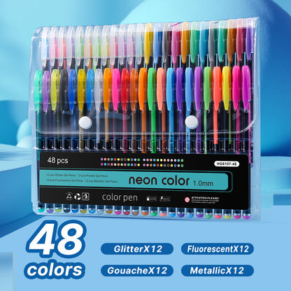 Neon Color 1.0mm Glitter/ Fluorescent/ Gouache/ Metallic Gel Pen Set - Neon Pen/ Color Pen Drawing 12/18/24/36/48/60 Pcs