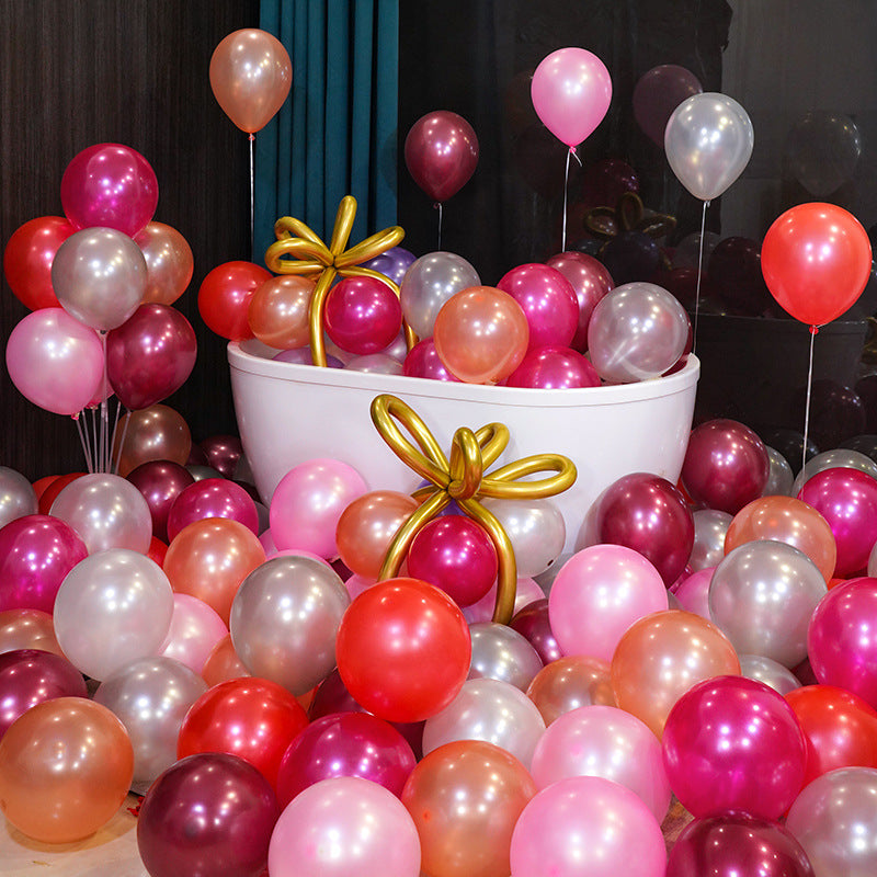 Pearlescent red, pink, grey, orange color thickened round latex party balloons for birthday, wedding, graduation, baby shower, engagement, anniversary decorations. 