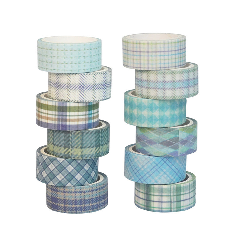 Plaid Washi Tape 15mm*30m 12 Rolls [Blue]