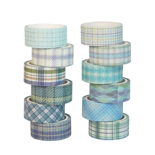 Plaid Washi Tape 15mm*30m 12 Rolls [Blue]